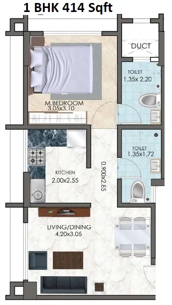 Navkar Omnia Unit plan - 414 sq.ft.