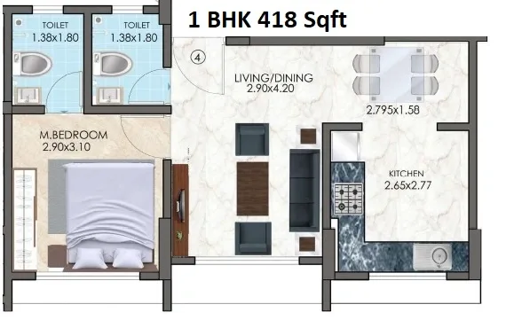 Navkar Omnia Unit plan - 418 sq.ft.