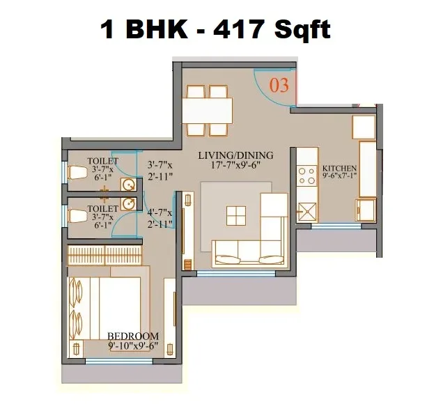 Chitalia Jaykant Bliss Unit plan - 417 sq.ft.