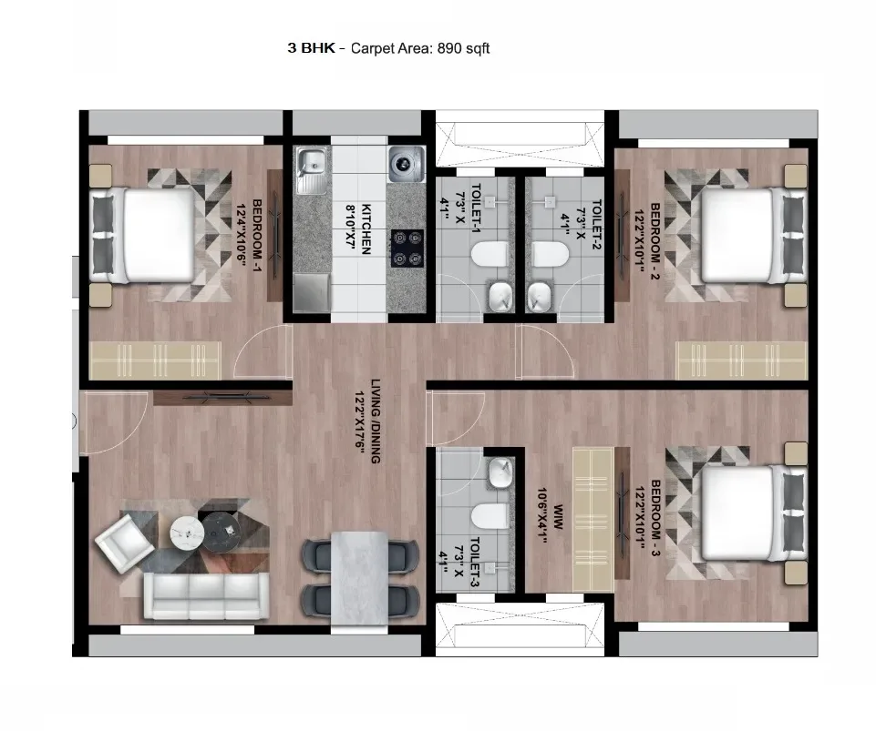 Unit plan - 890 sq.ft.