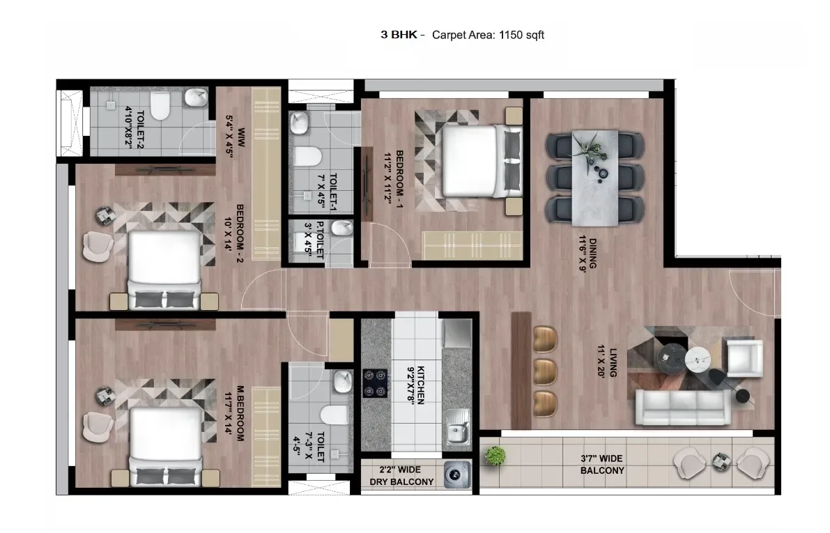 Gala Aakasa Shivaji Park Unit plan - 1150 sq.ft.