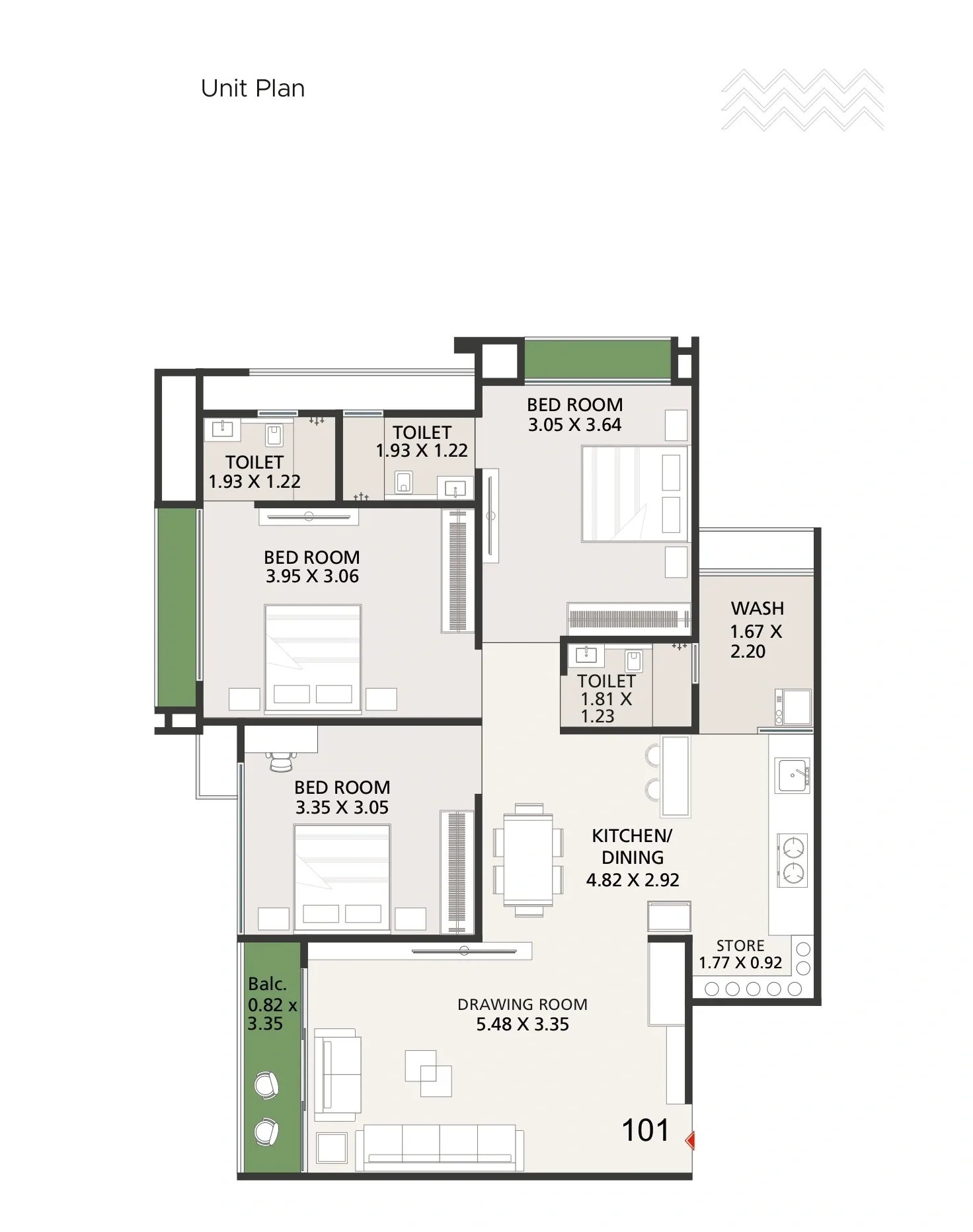 RM Emerald 44 Unit plan - 1014 sq.ft.