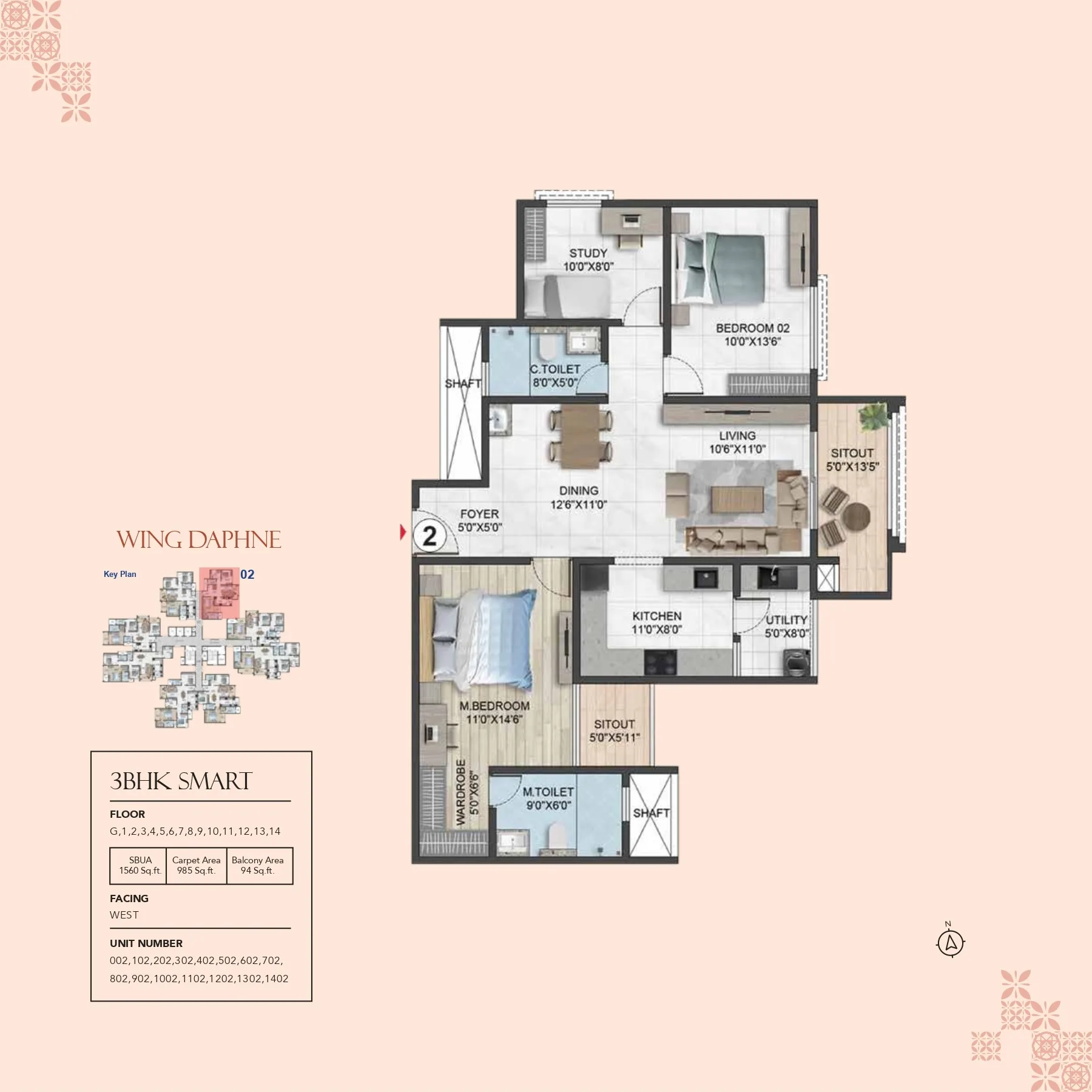 Sumadhura Solea Unit plan - 1092 sq.ft.