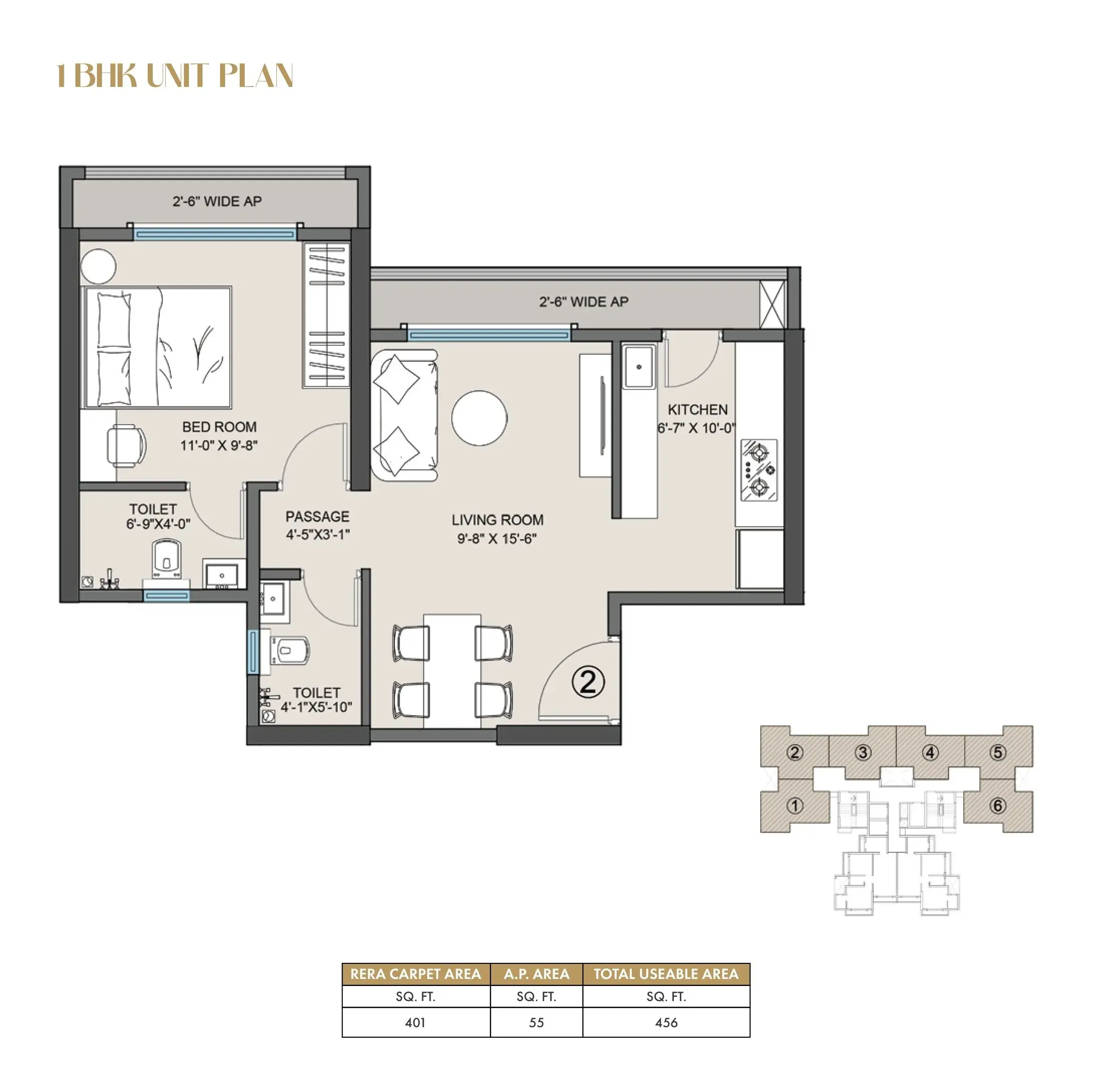 Mayfair Virar Gardens Unit plan - 456 sq.ft.