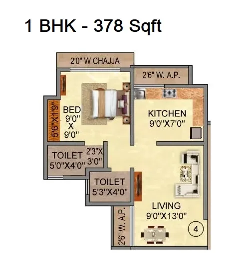 Shantee Sunshine Meadows Unit plan - 378 sq.ft.