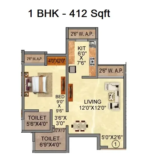 Shantee Sunshine Meadows Unit plan - 412 sq.ft.