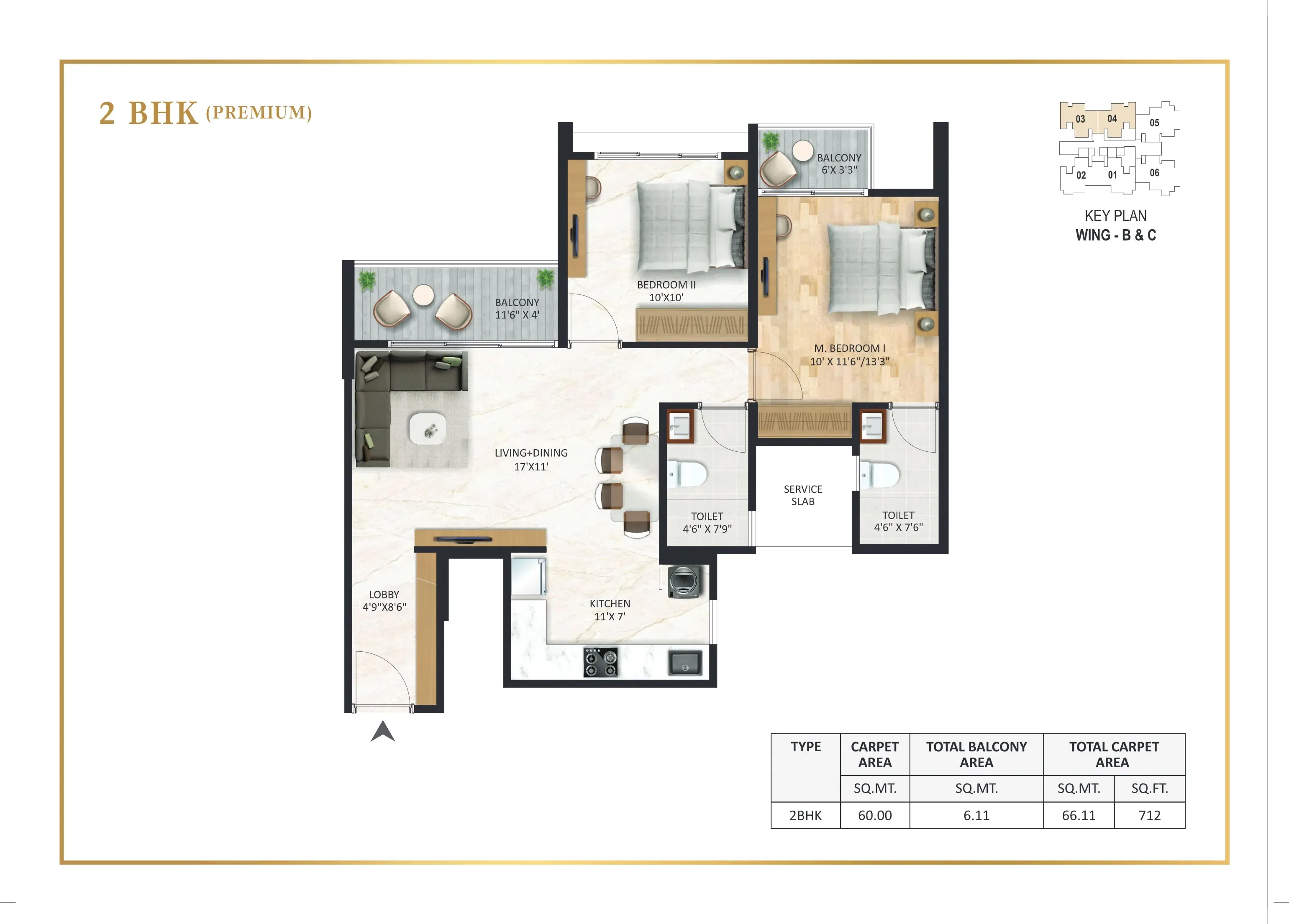 Cityone Vieorra Unit plan - 712 sq.ft.