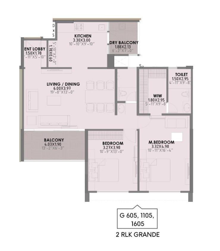 Pride Purple Park Pebbles Unit plan - 1059 sq.ft.