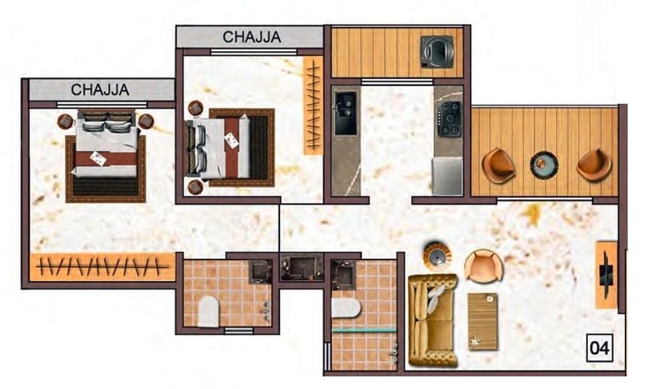 Tharwani Vedant Palacia Unit plan - 806 sq.ft.