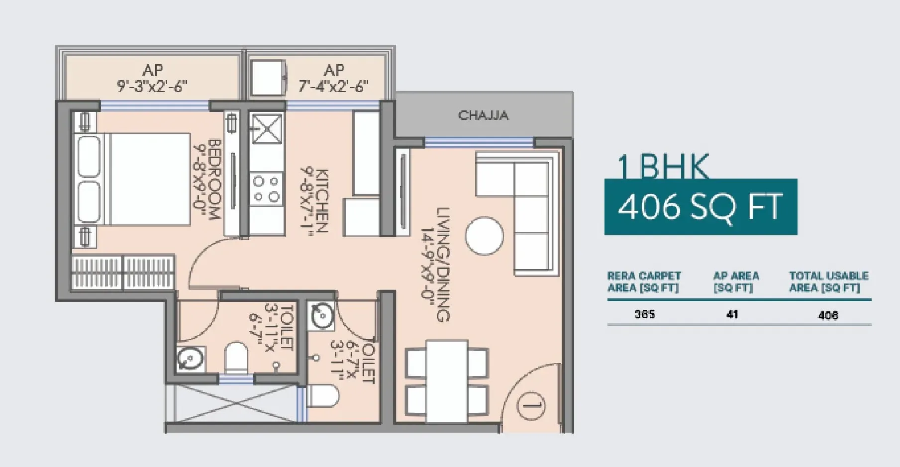 Unit plan - 406 sq.ft.