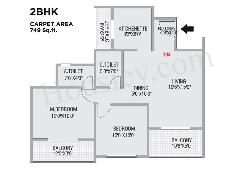 Eastern River Residency Phase 3 Unit plan - 749 sq.ft.