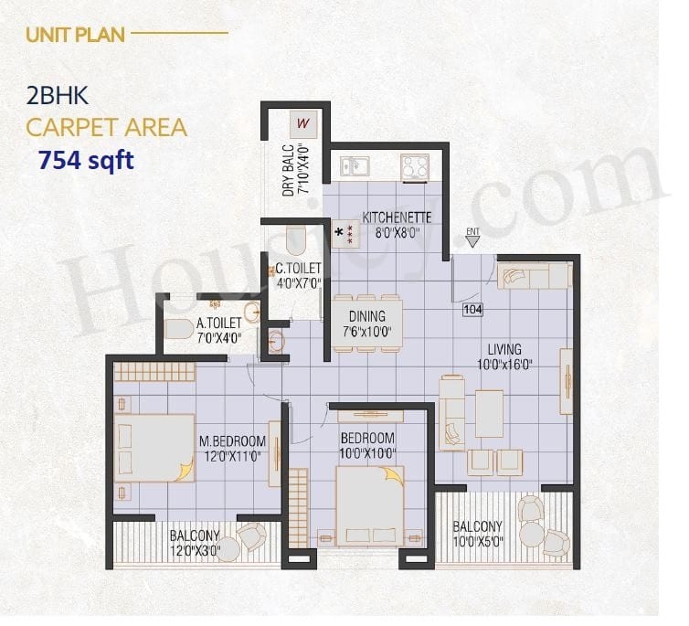 Eastern River Residency Phase 3 Unit plan - 754 sq.ft.