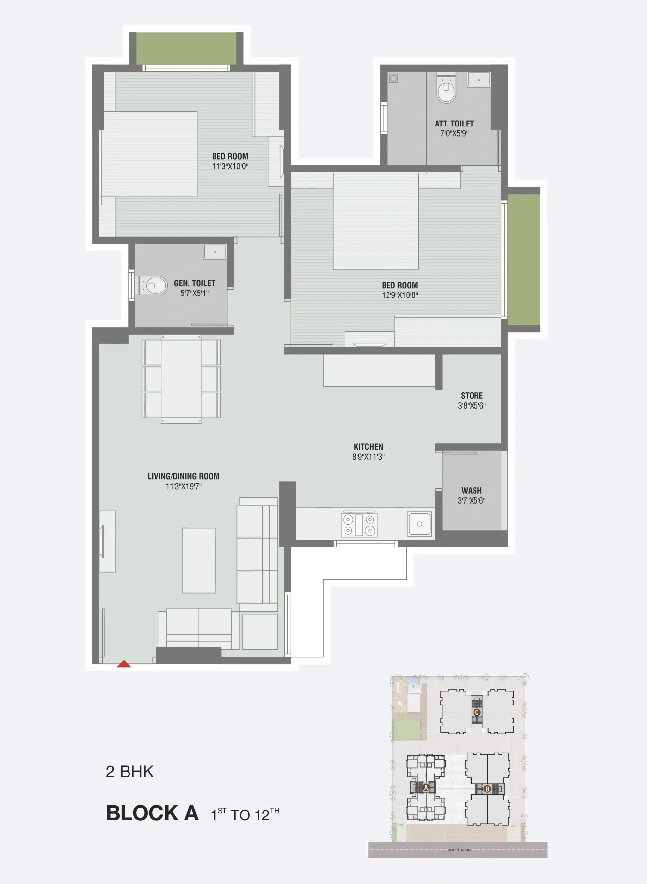 Aaravi 119 Unit plan - 775 sq.ft.