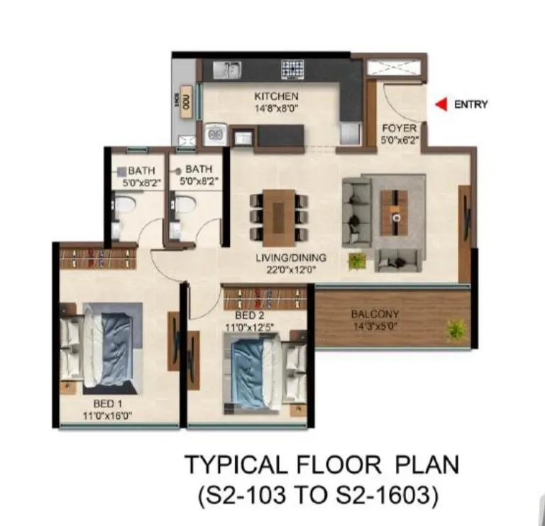 Casagrand Caladium Unit plan - 937 sq.ft.