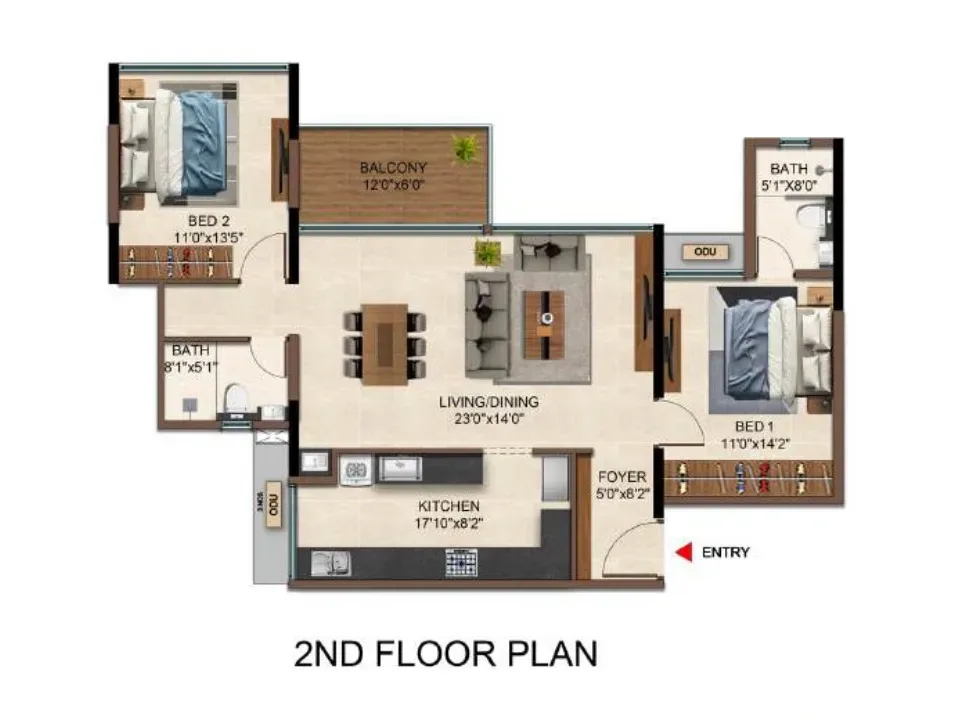 Casagrand Caladium Unit plan - 1039 sq.ft.