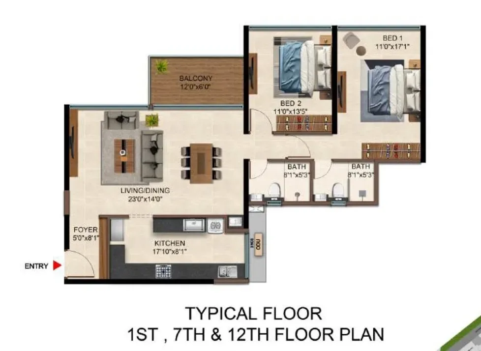 Casagrand Caladium Unit plan - 1084 sq.ft.