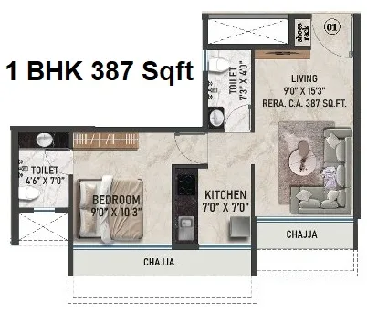 Gami Mirava Unit plan - 387 sq.ft.