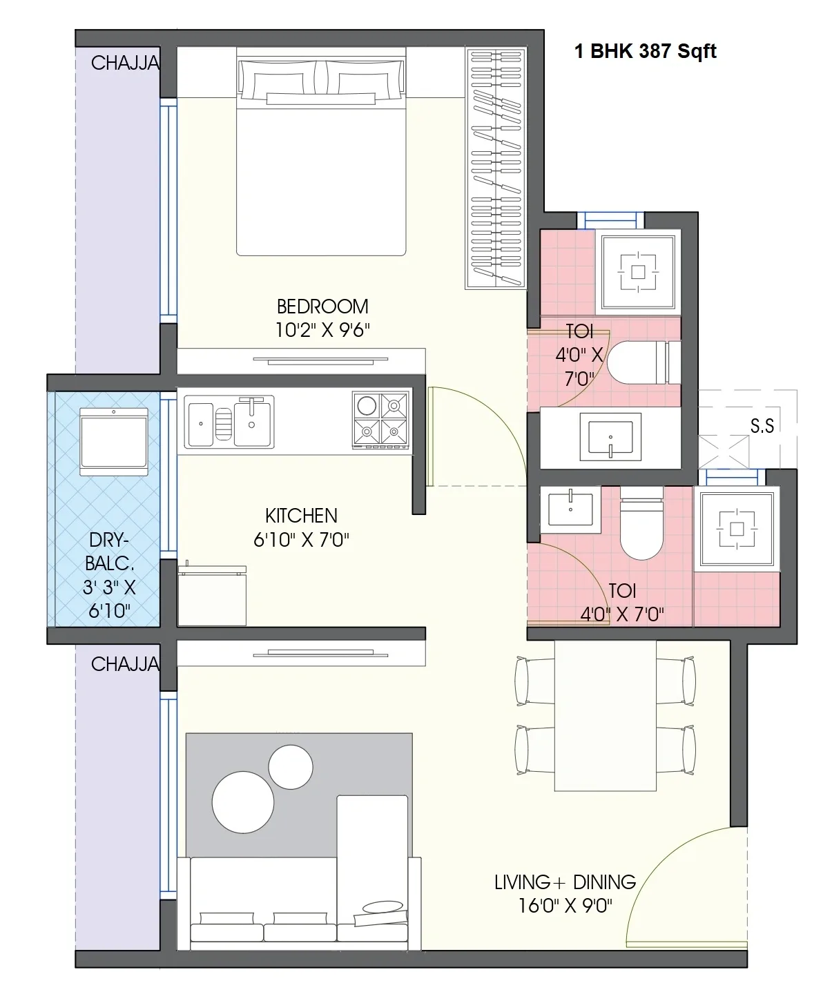 Bhagwati Aura Unit plan - 387 sq.ft.