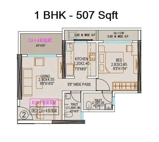 Nakshatra Gokul Unit plan - 507 sq.ft.