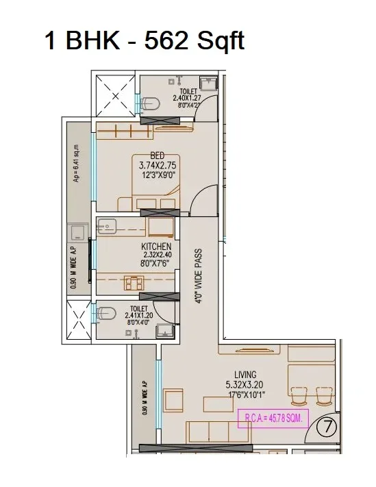 Nakshatra Gokul Unit plan - 562 sq.ft.