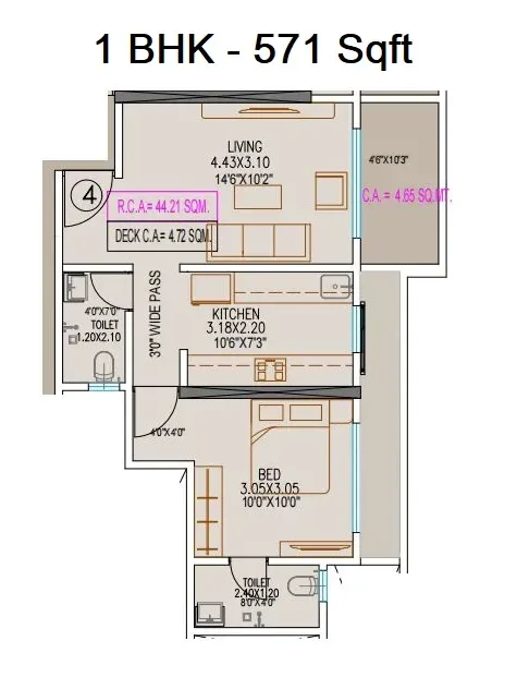 Nakshatra Gokul Unit plan - 571 sq.ft.
