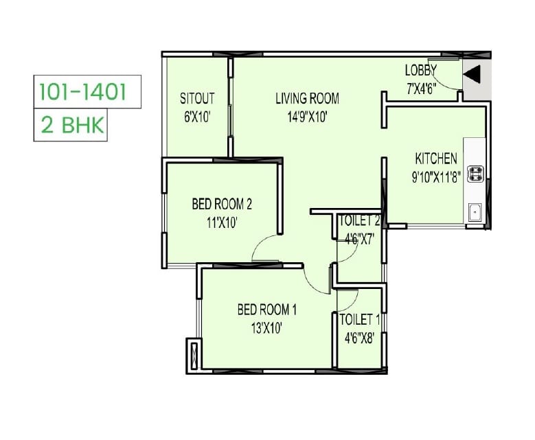 Sanjeevani Sahjeevan Unit plan - 784 sq.ft.