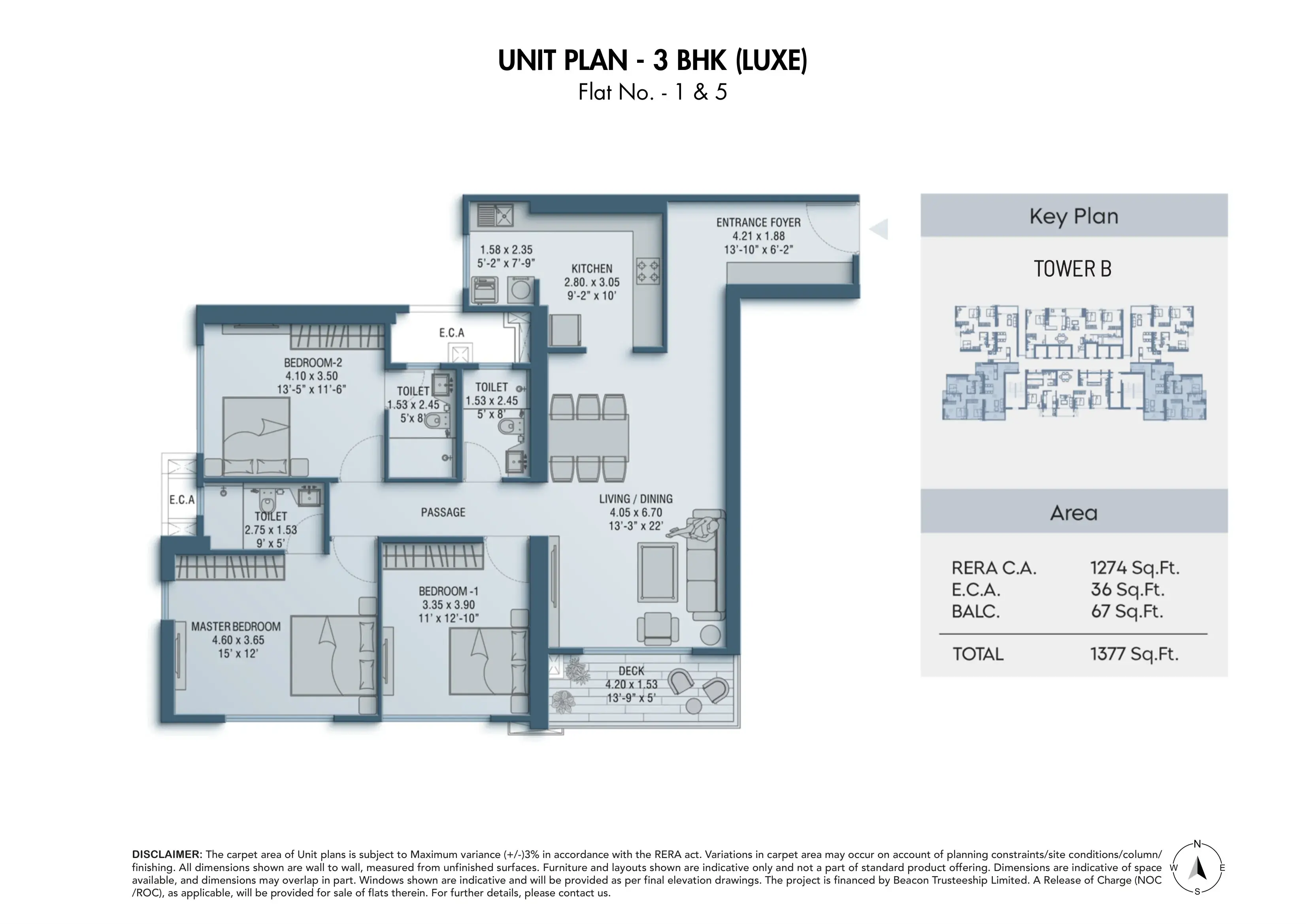 Shapoorji One Hills Unit plan - 1377 sq.ft.