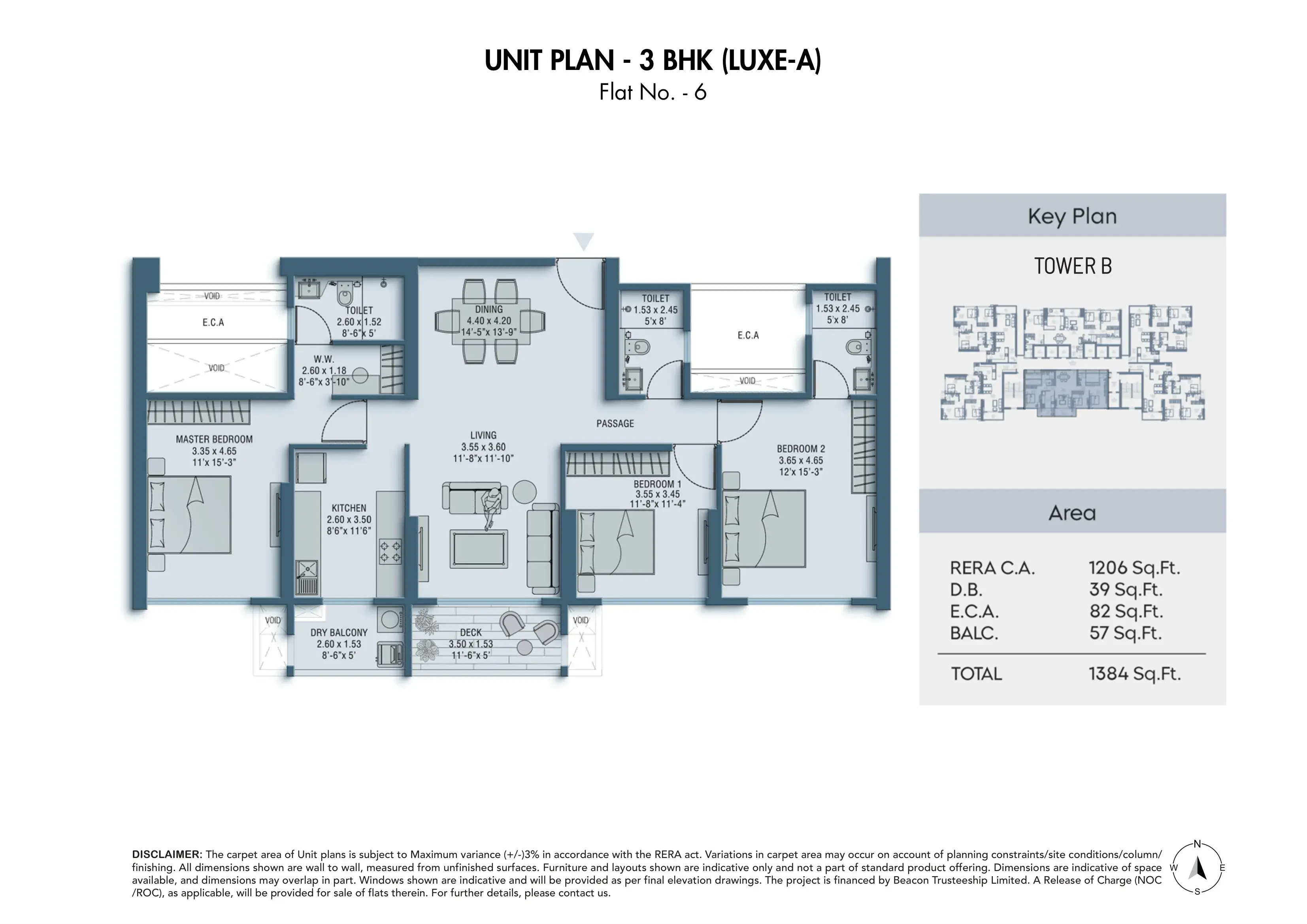 Shapoorji One Hills Unit plan - 1384 sq.ft.