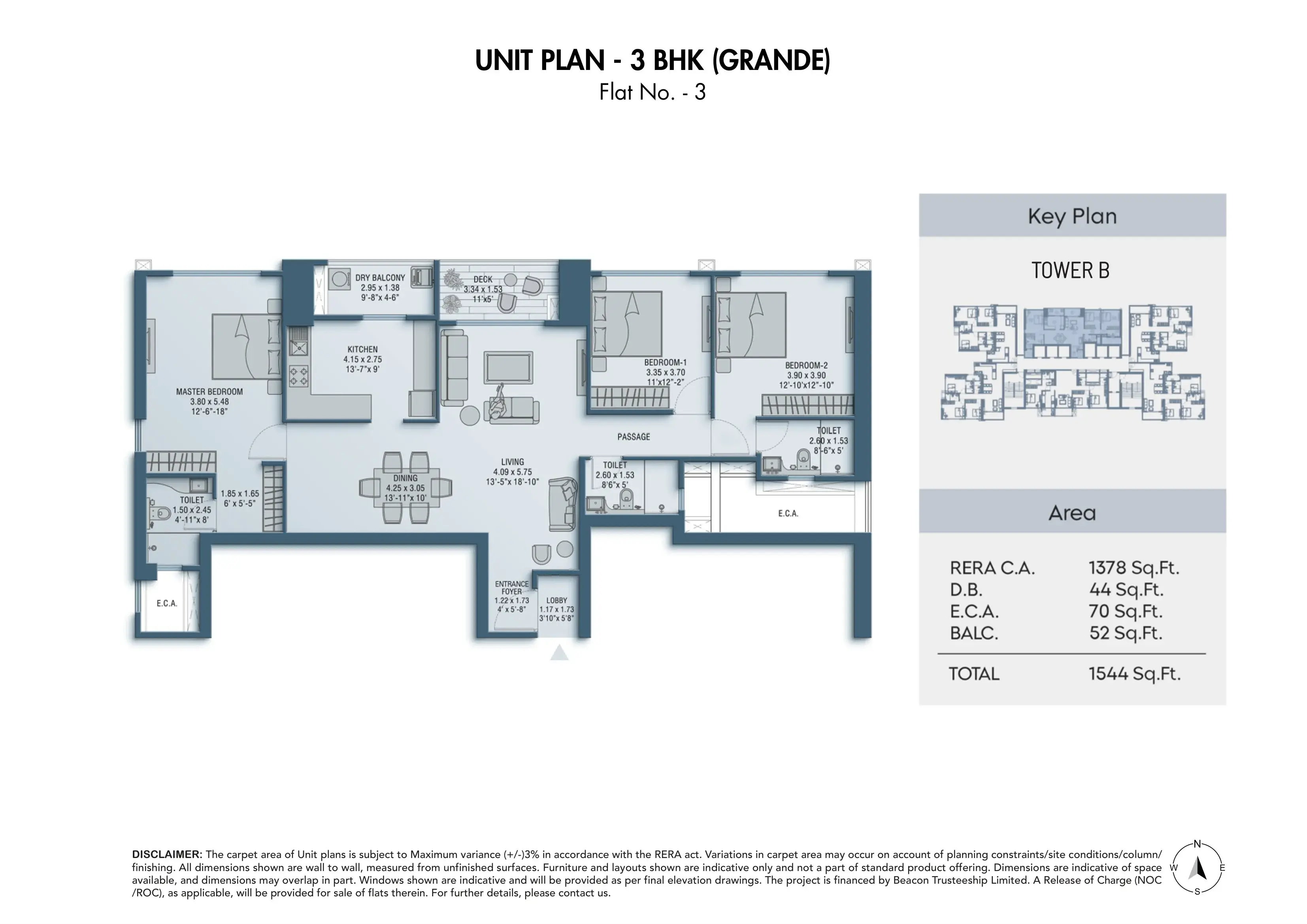Shapoorji One Hills Unit plan - 1544 sq.ft.