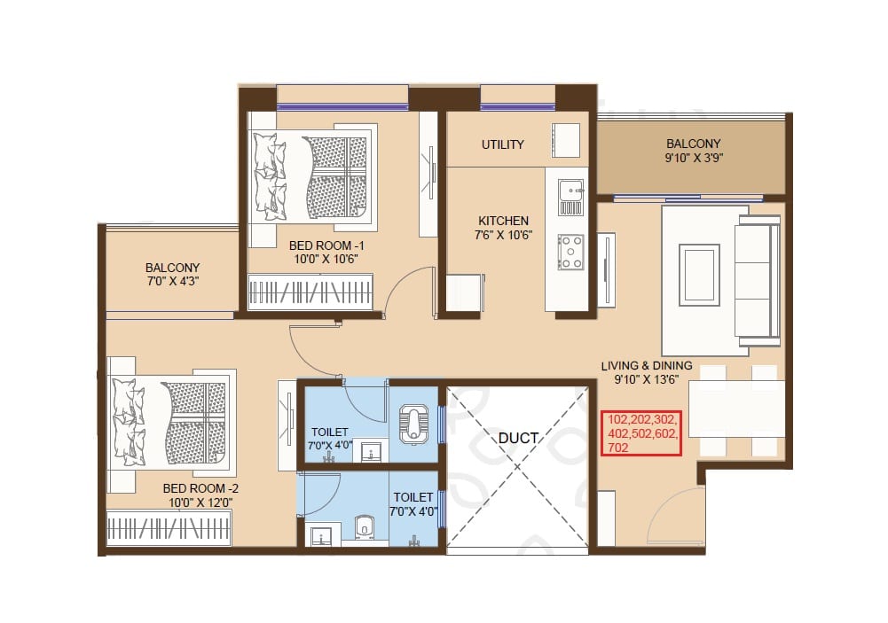 Yashodha Tulsi Vrindavan Unit plan - 663 sq.ft.