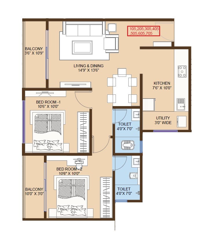 Yashodha Tulsi Vrindavan Unit plan - 690 sq.ft.