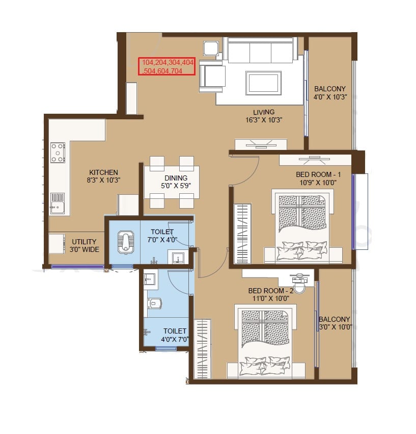 Yashodha Tulsi Vrindavan Unit plan - 701 sq.ft.