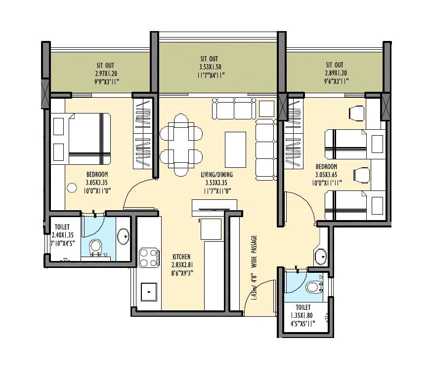 Tulsi Reyansh Unit plan - 744 sq.ft.