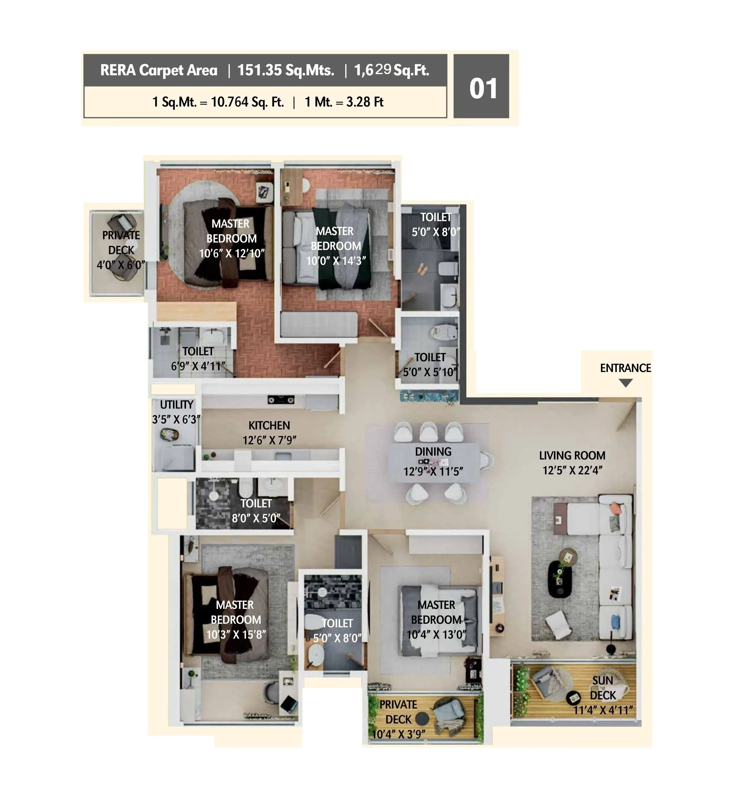 Shreenathji Luxorica Unit plan - 1629 sq.ft.