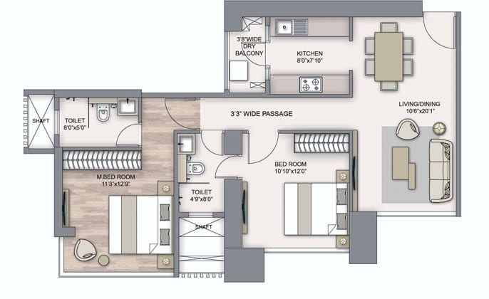 Piramal Aranya Unit plan - 621 sq.ft.