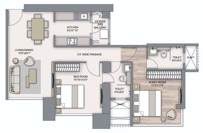 Piramal Aranya Unit plan - 633 sq.ft.