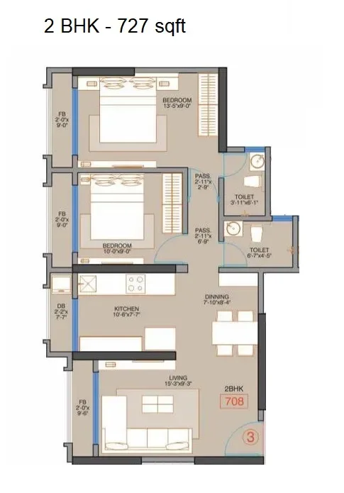 Angel Dunlin Unit plan - 727 sq.ft.