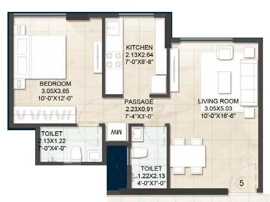 AVA Fatima Residency Unit plan - 445 sq.ft.
