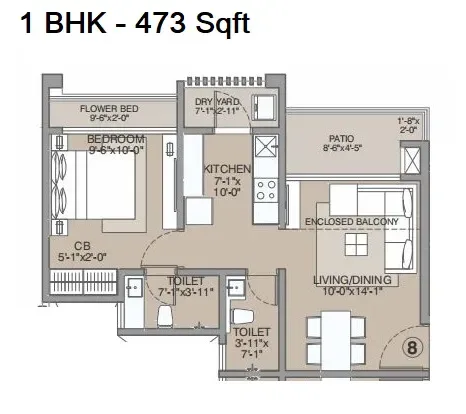Evershine Amavi 303 Unit plan - 473 sq.ft.