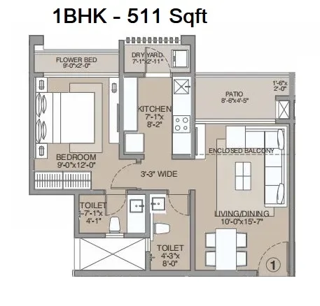 Evershine Amavi 303 Unit plan - 511 sq.ft.