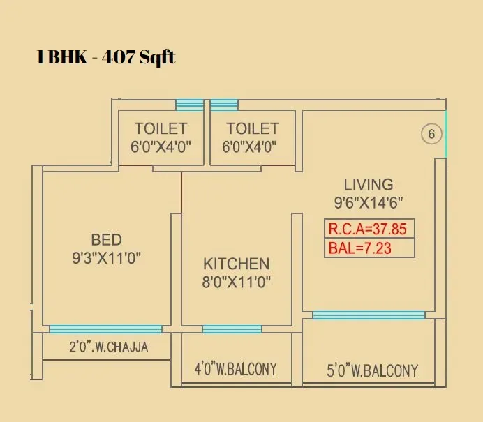 Unit plan - 407 sq.ft.