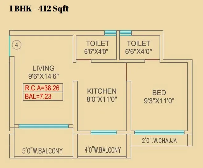 Agarwal Skyrise Unit plan - 412 sq.ft.
