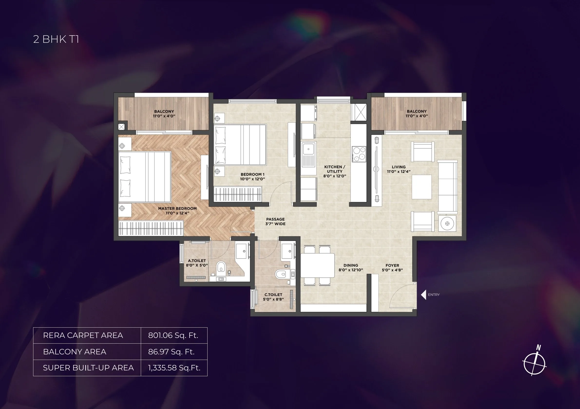 Purva Heritage Unit plan - 801 sq.ft.