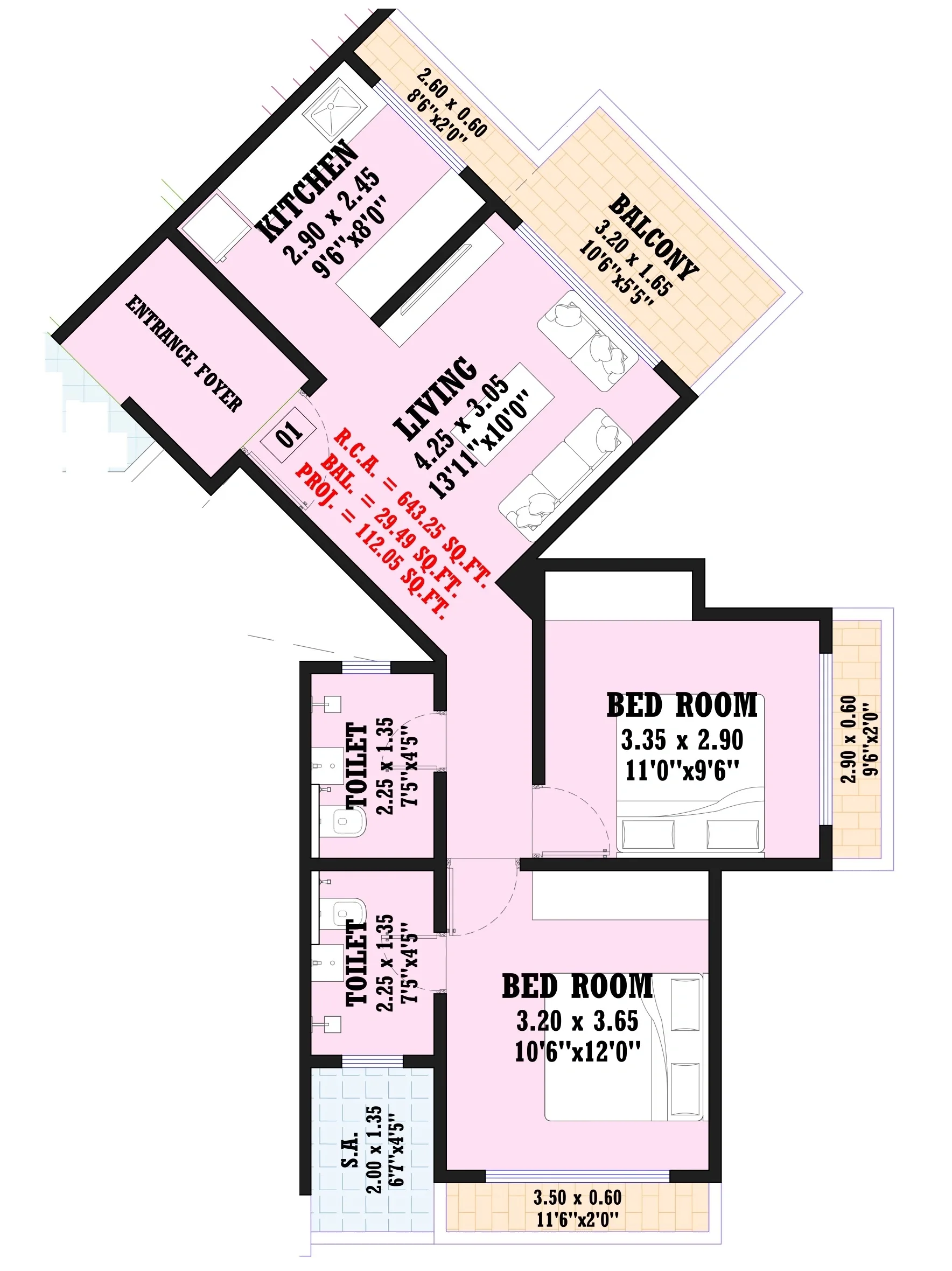 Phoenix Tanishq Unit plan - 643 sq.ft.