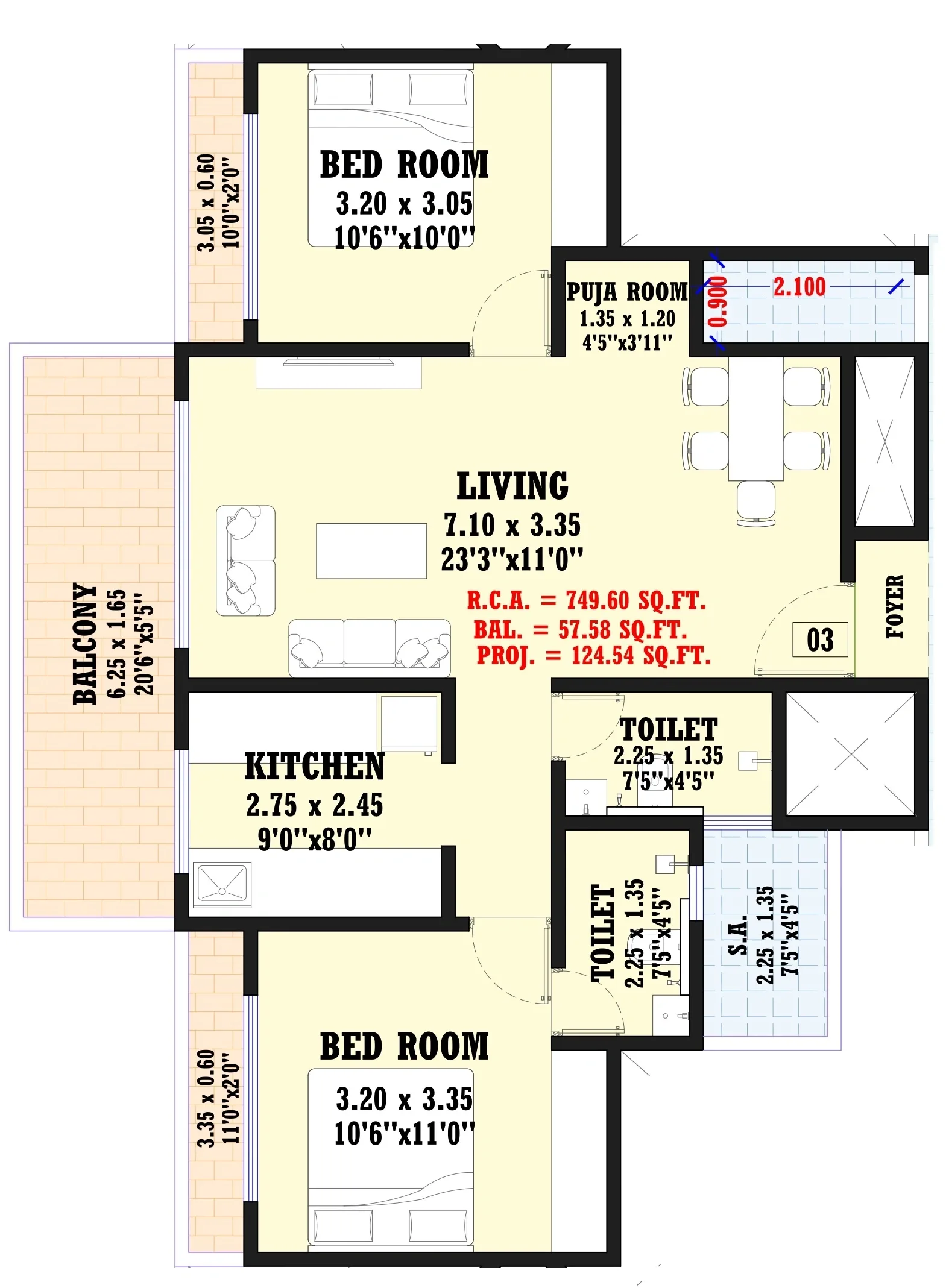 Phoenix Tanishq Unit plan - 749 sq.ft.