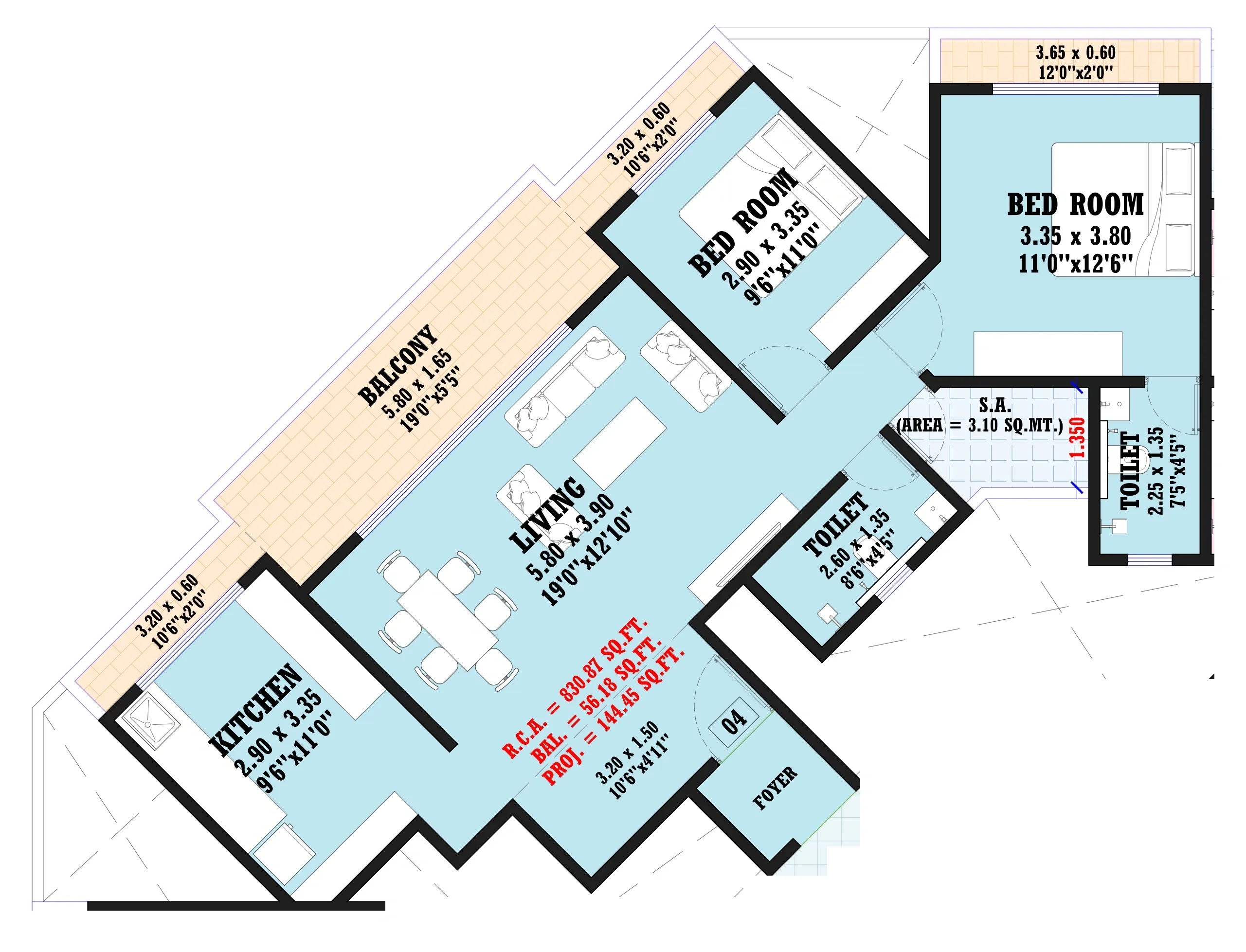 Phoenix Tanishq Unit plan - 831 sq.ft.