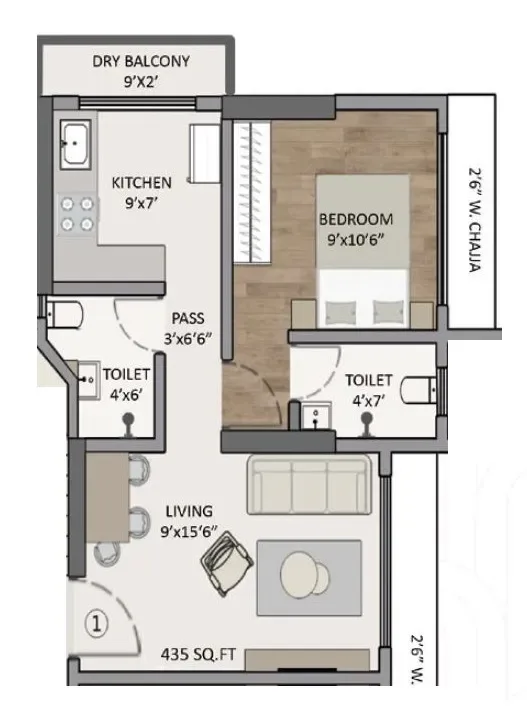 Panom Park Unit plan - 435 sq.ft.