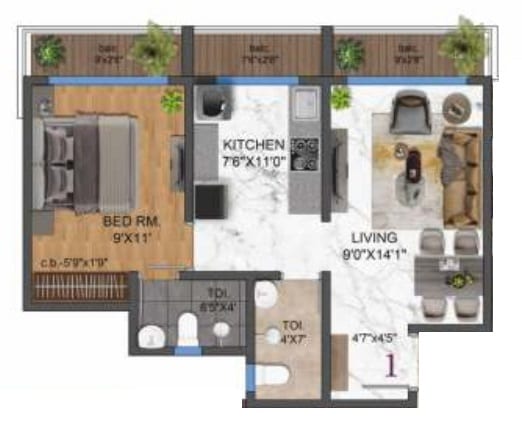 Unit plan - 408 sq.ft.