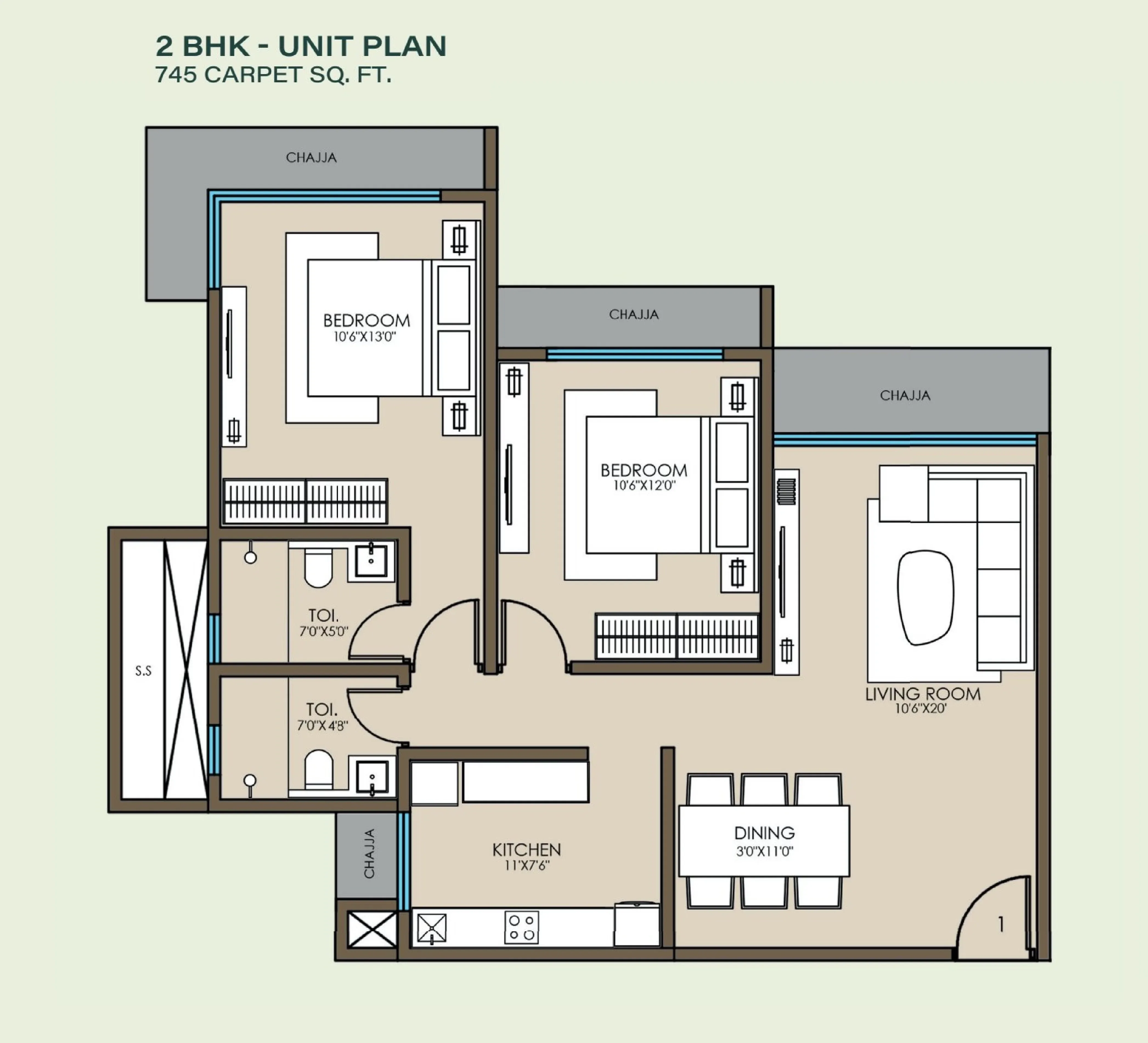 Unit plan - 745 sq.ft.