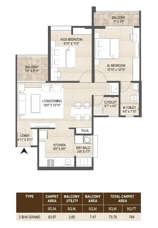 Mangalam Starview Unit plan - 794 sq.ft.